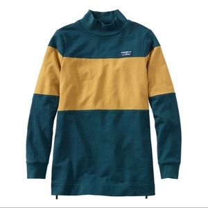 L.L. Bean Green Soft Cotton Rugby Colorblock Striped Mockneck Tunic Sweatshirt S